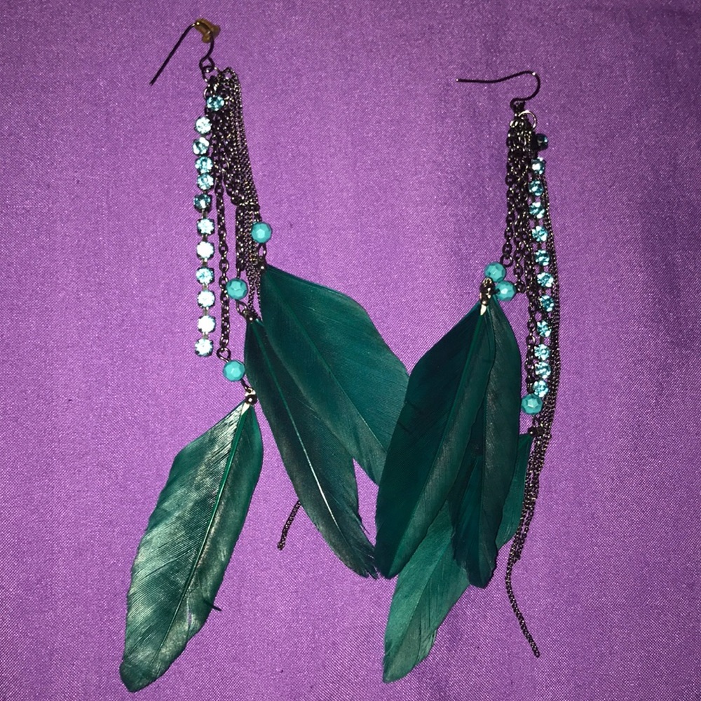 Turquoise & Teal Feather Earrings